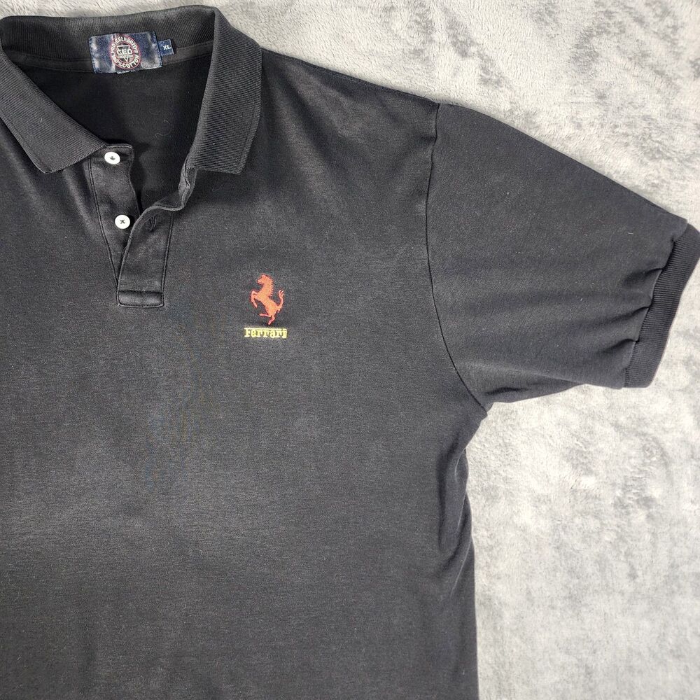 Vintage Ferrari Mens XL 90s CEO Collection Pro Celebrity Cotton Embroidered Polo